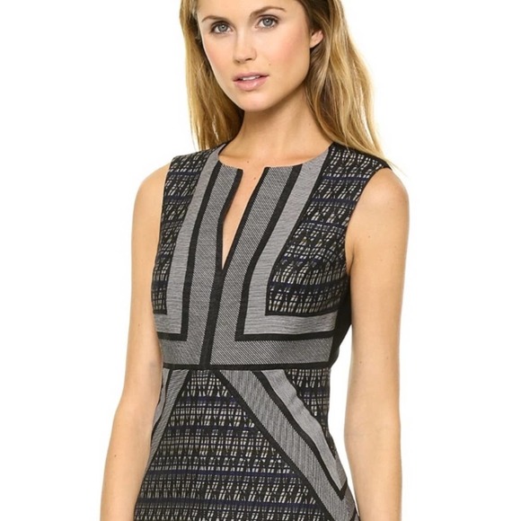 SOLD-Diane von Furstenberg DVF Amanda Dress Geometric Mini Metallic Jacquard - Picture 2 of 10